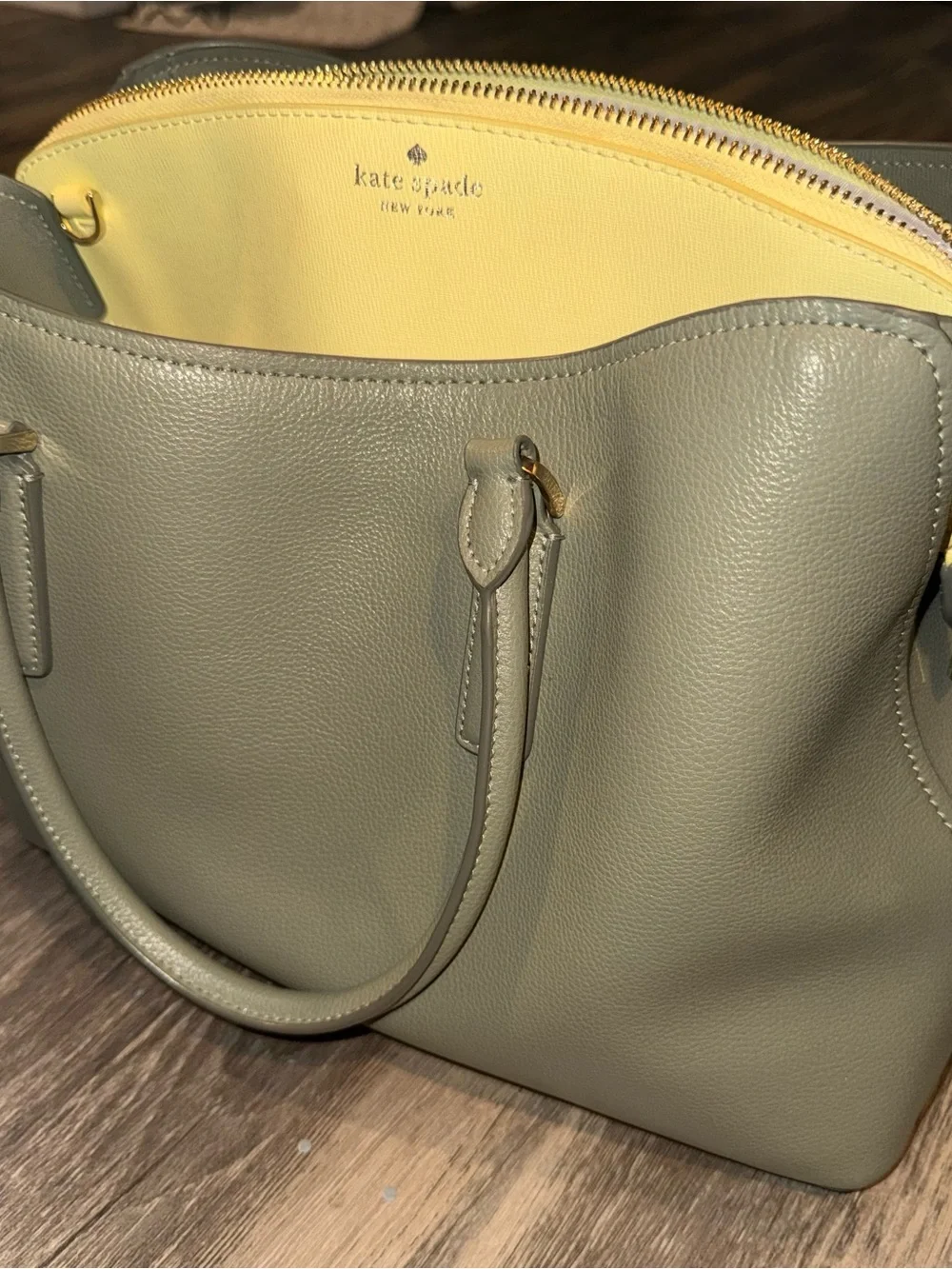 kate spade Olive Green Leather Tote with Yellow Interior